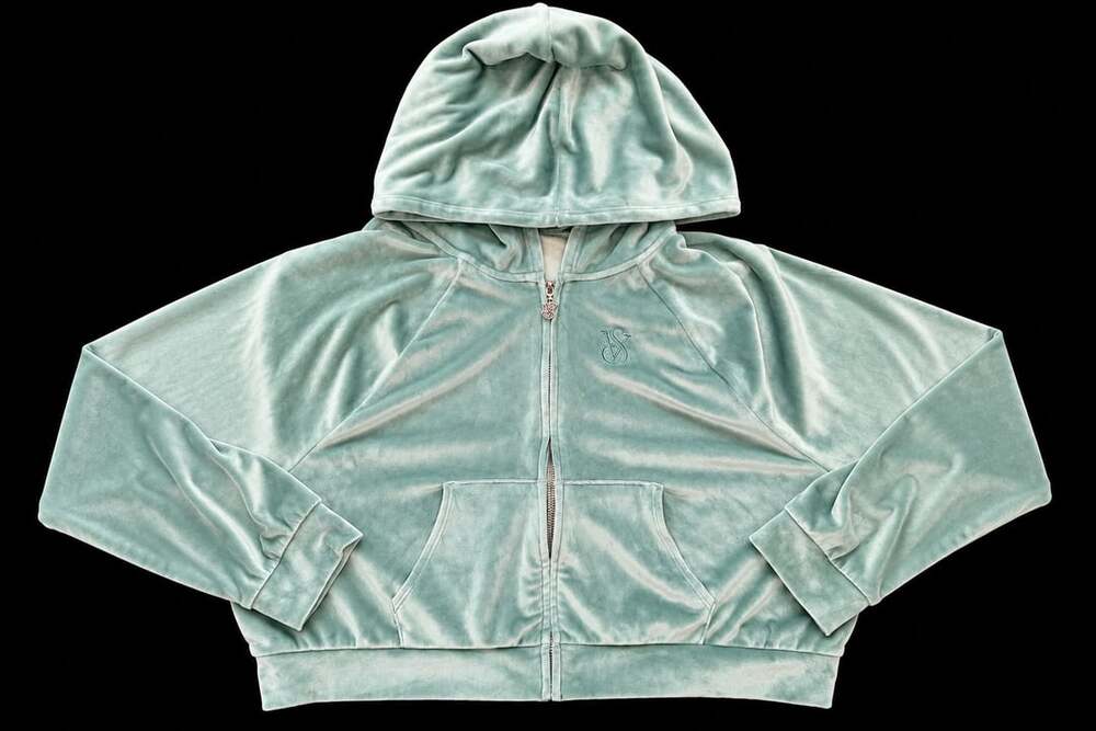 Victoria's Secret On Point Velour Full Zip Hoodie Size L Green